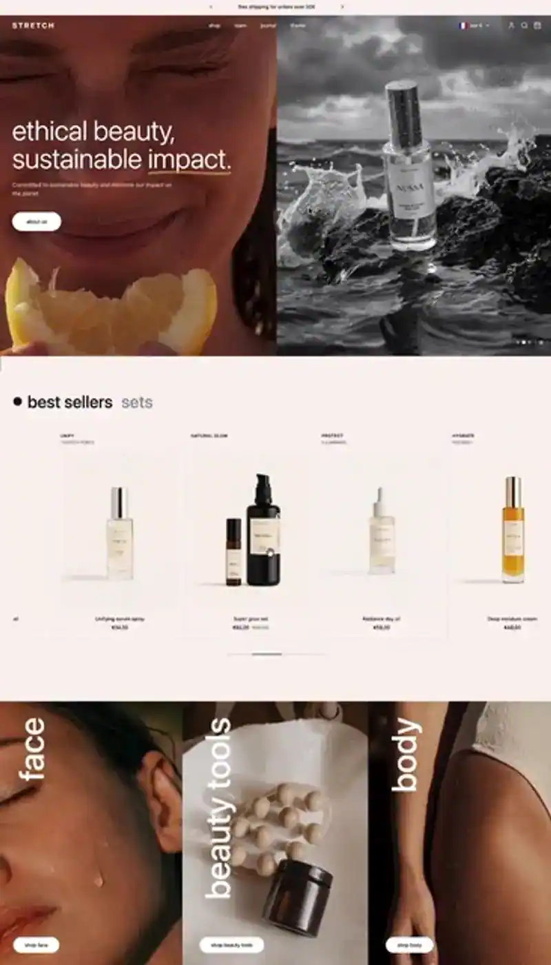 美妆护肤电商品牌落地页提示词的网页设计预览